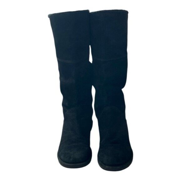 DARIA Women’s Black Suede Flat Riding Boots Zip Side Leather Size 8.5 - Picture 4 of 7